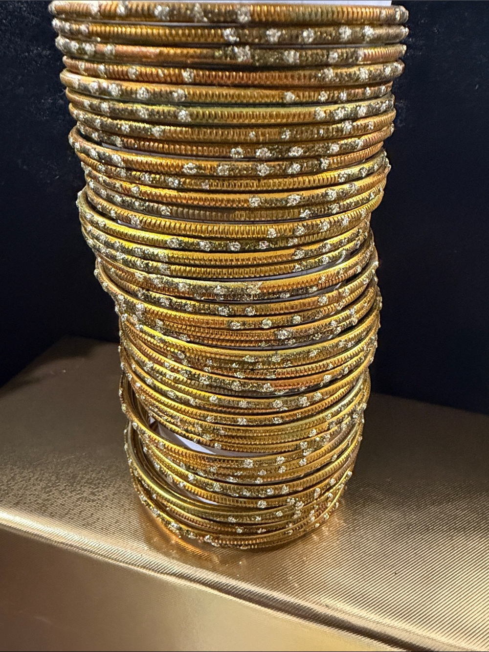 Stack of Gold-Tone Women's Bangle Bracelets - Sparkling Crystal Accents